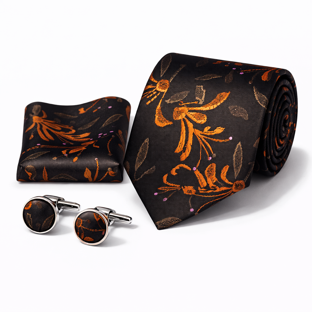 Men’s Tie, Pocket Square & Cufflinks Set – Luxury Formal Accessory Combo