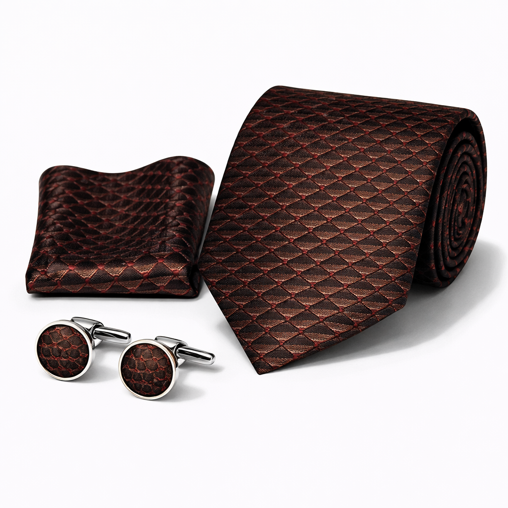 Men’s Tie, Pocket Square & Cufflinks Set – Luxury Formal Accessory Combo