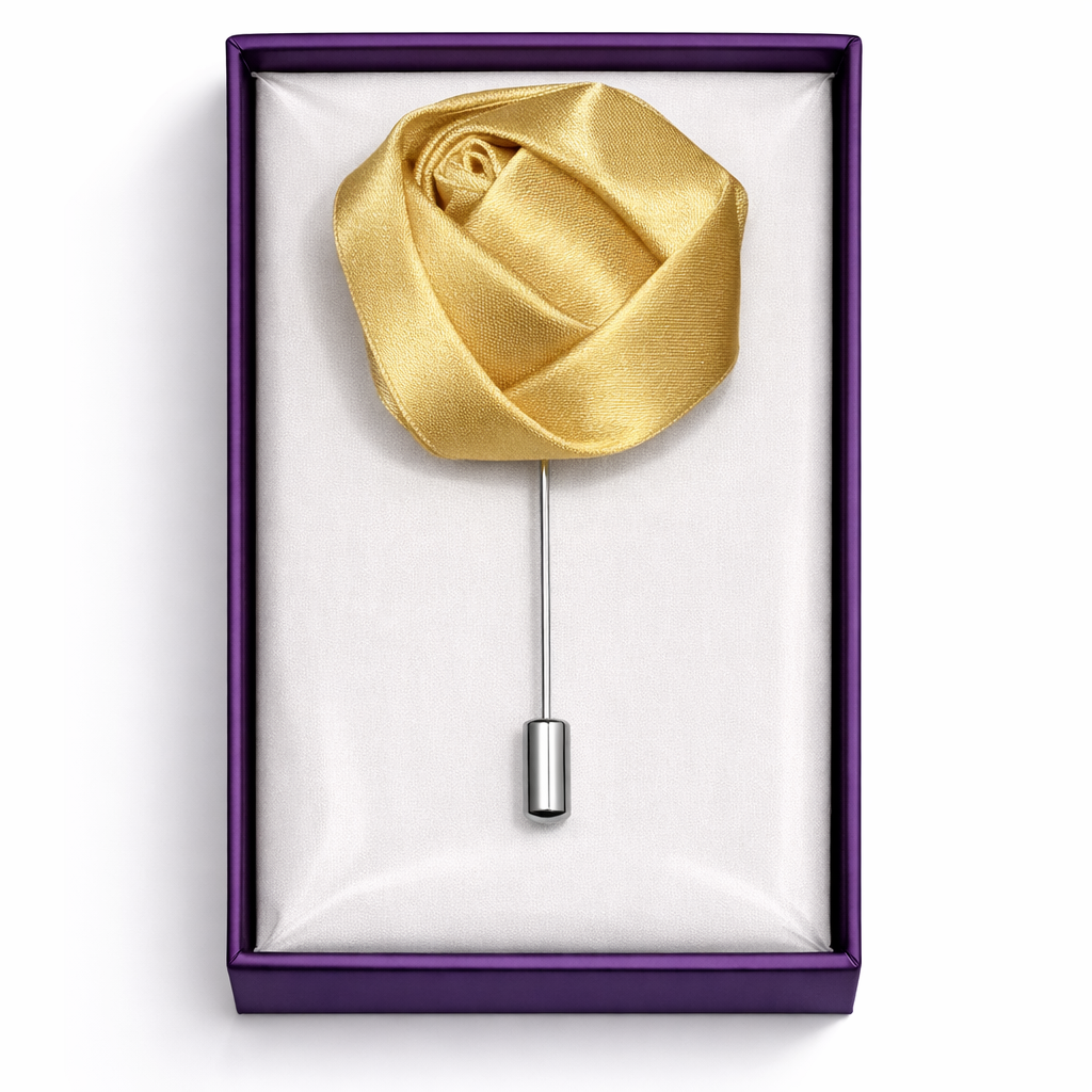 Lapel Pins for Men, Elegant Gold Rose Lapel Pin Groom Boutonnieres for Wedding/Dance/Party, Men Lapel Pins for Suits Satin Flower Corsage