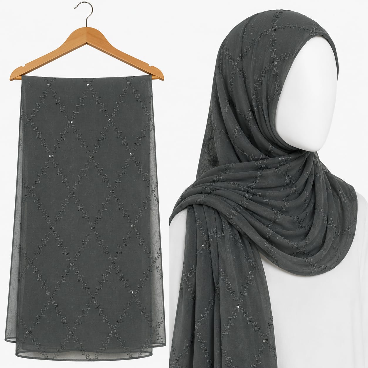 Stylengift Premium Embroidered Hijab with Subtle Sequins-SH-123