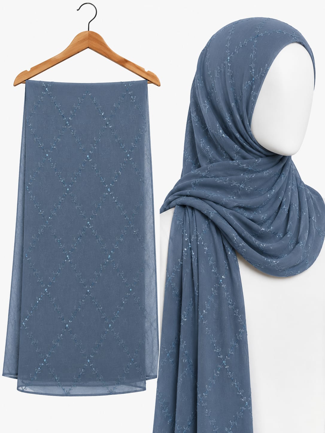 Stylengift Premium Embroidered Hijab with Subtle Sequins-SH-127