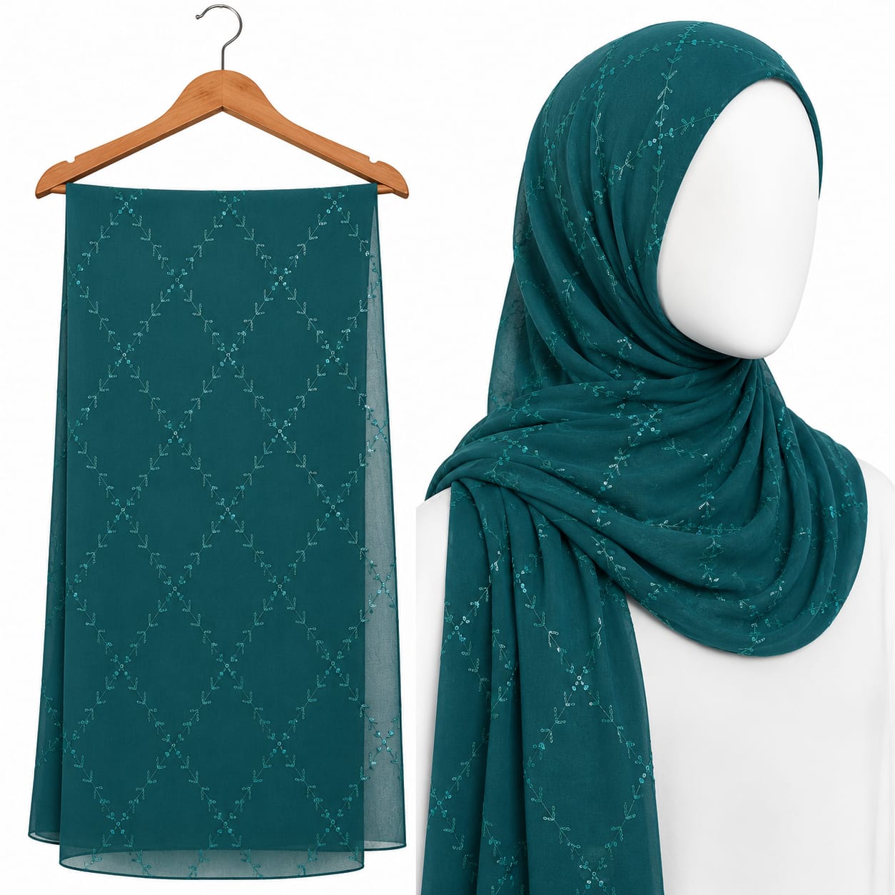 Stylengift Premium Embroidered Hijab with Subtle Sequins-SH-129