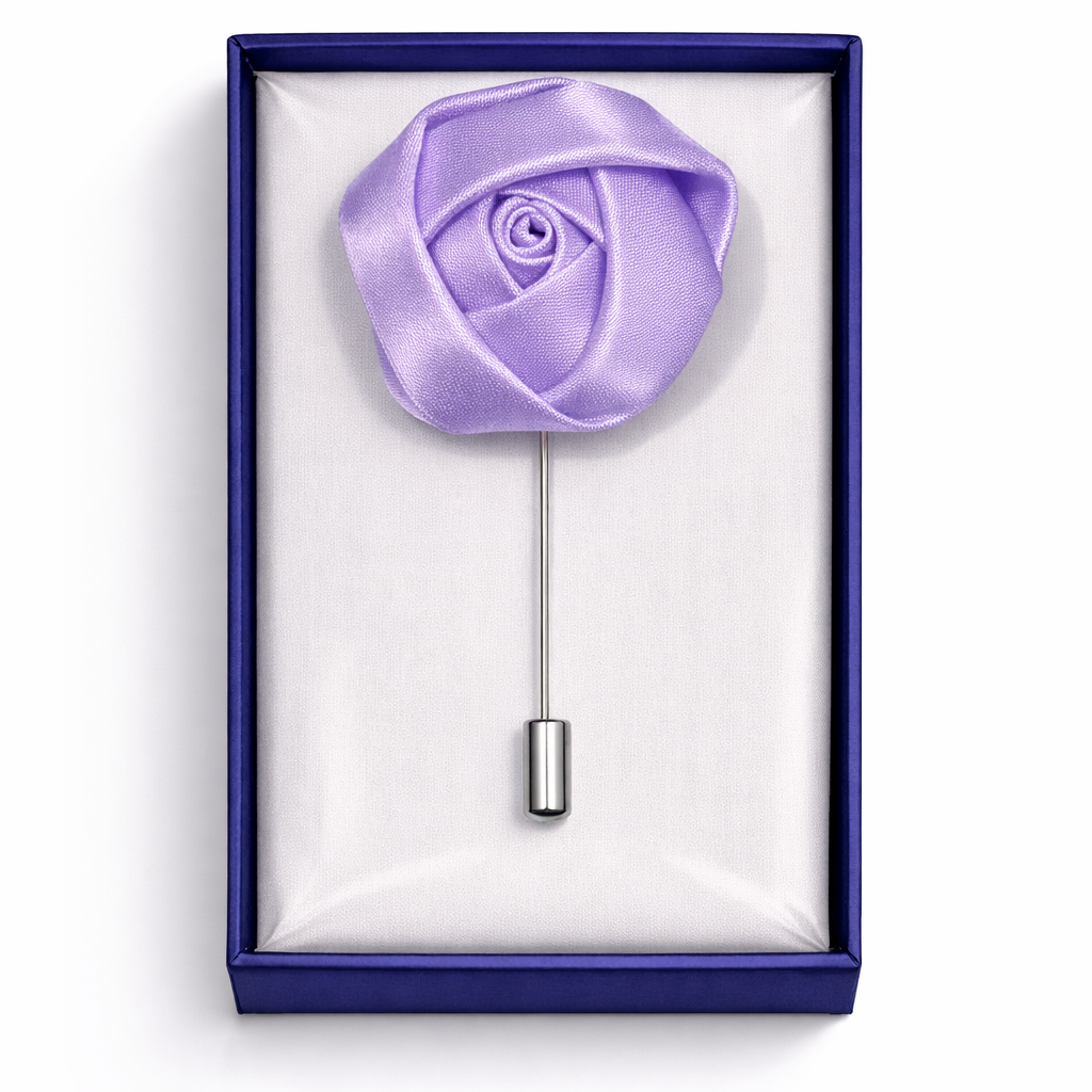 Lapel Pins for Men, Purple Satin Rose Lapel Pin Groom Boutonnieres for Wedding/Dance/Party, Men Lapel Pins for Suits Satin Flower Corsage