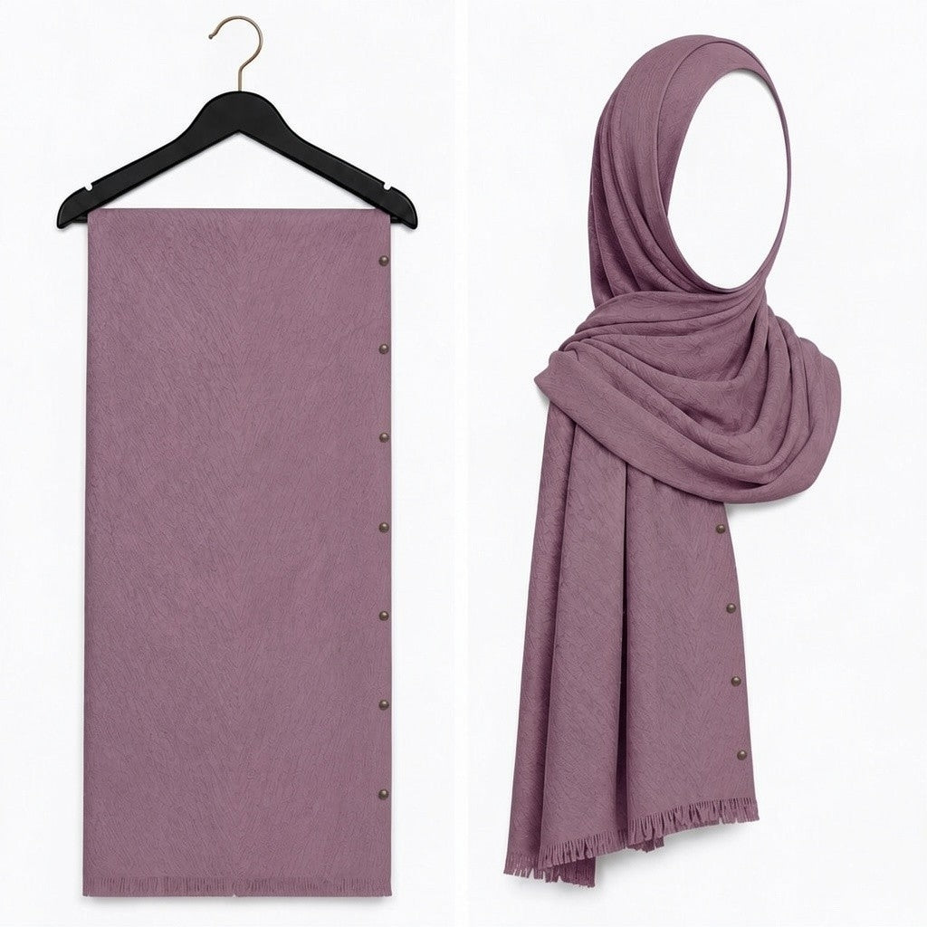 Stylengift Luxury Crimped Cotton Gold Studded Hijab | All-Season Formal Scarf-SH-144