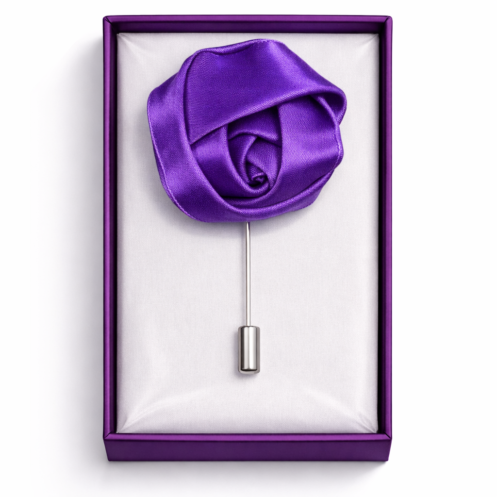 Lapel Pins for Men, Purple Satin Rose Lapel Pin Groom Boutonnieres for Wedding/Dance/Party, Men Lapel Pins for Suits Satin Flower Corsage