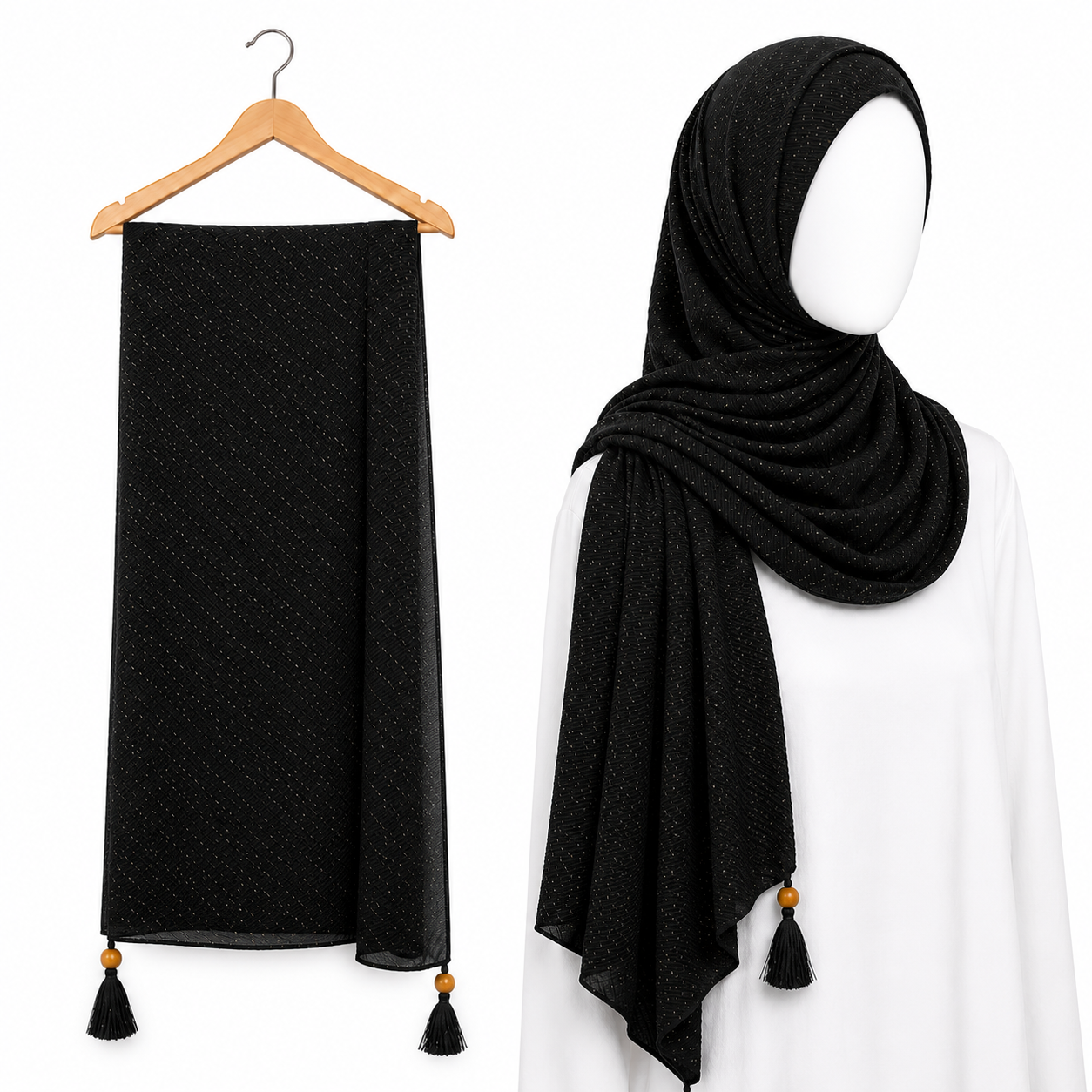 Stylengift Luxury Crushed Shimmer Hijabs | All-Season Formal Tassel Scarves=SH-174