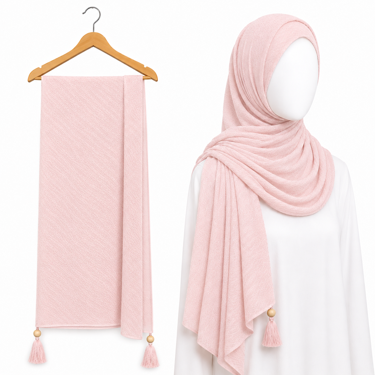 Stylengift Luxury Crushed Shimmer Hijabs | All-Season Formal Tassel Scarves=SH-166