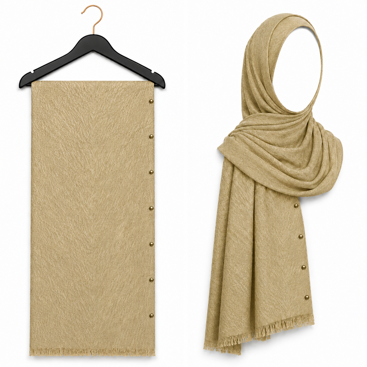 Stylengift Luxury Crimped Cotton Gold Studded Hijab | All-Season Formal Scarf-SH-138