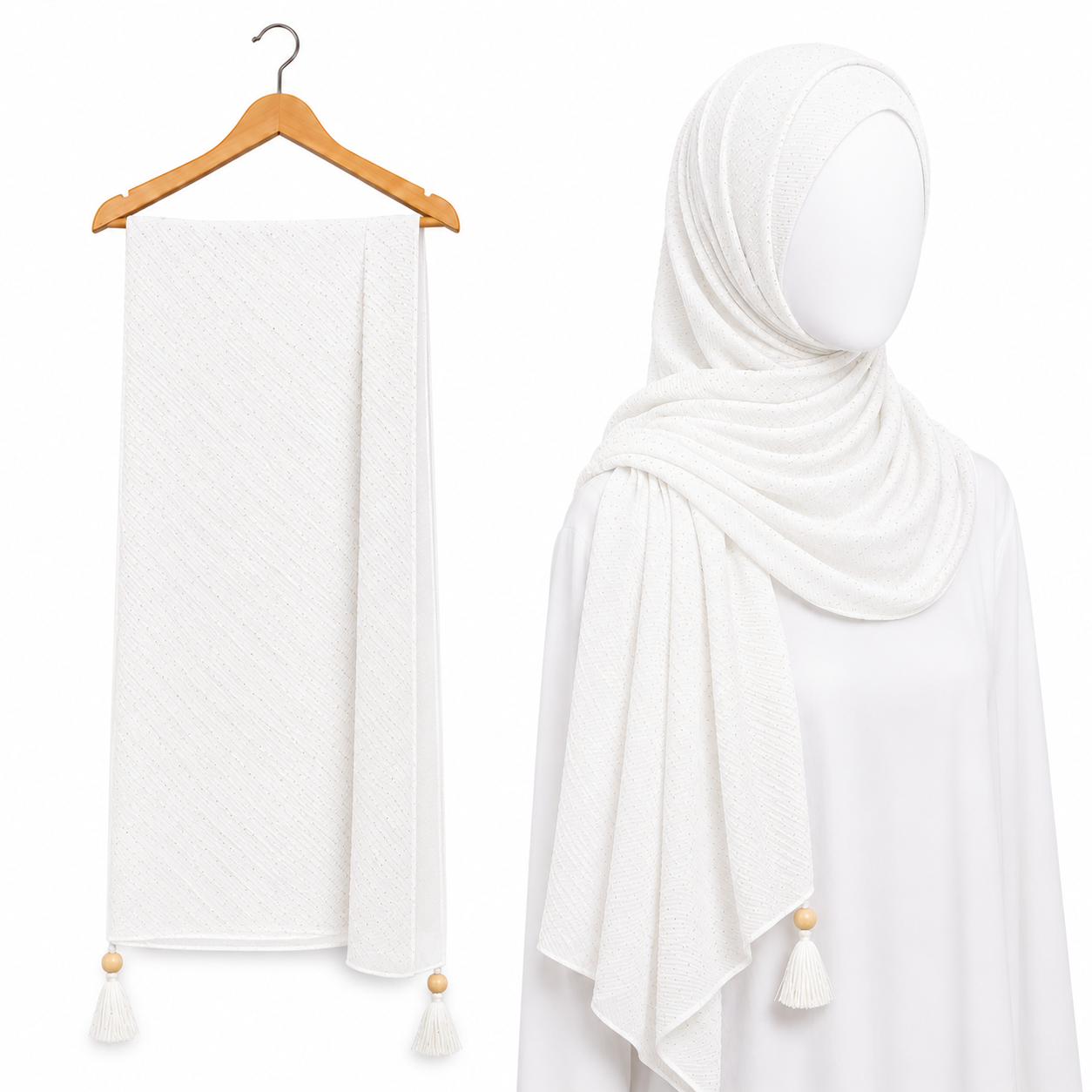 Stylengift Luxury Crushed Shimmer Hijabs | All-Season Formal Tassel Scarves=SH-172