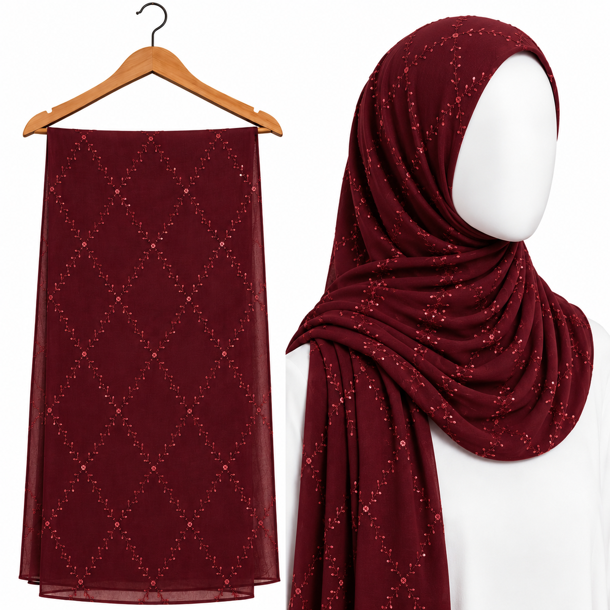 Stylengift Premium Embroidered Hijab with Subtle Sequins-SH-115