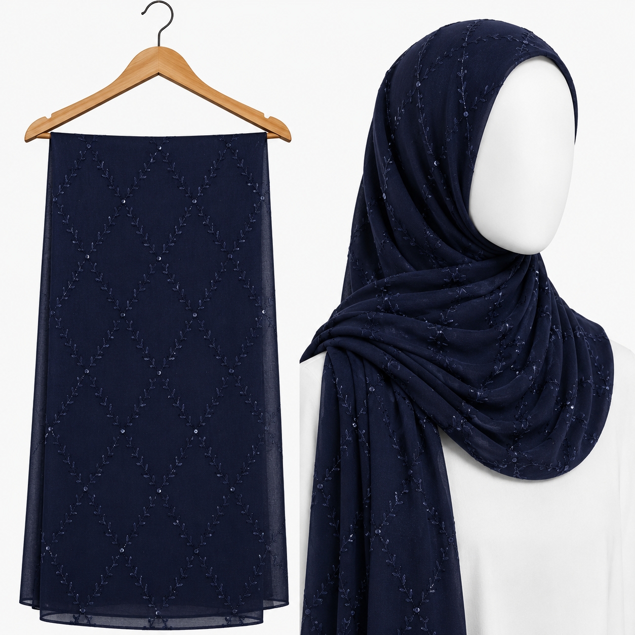 Stylengift Premium Embroidered Hijab with Subtle Sequins-SH-113