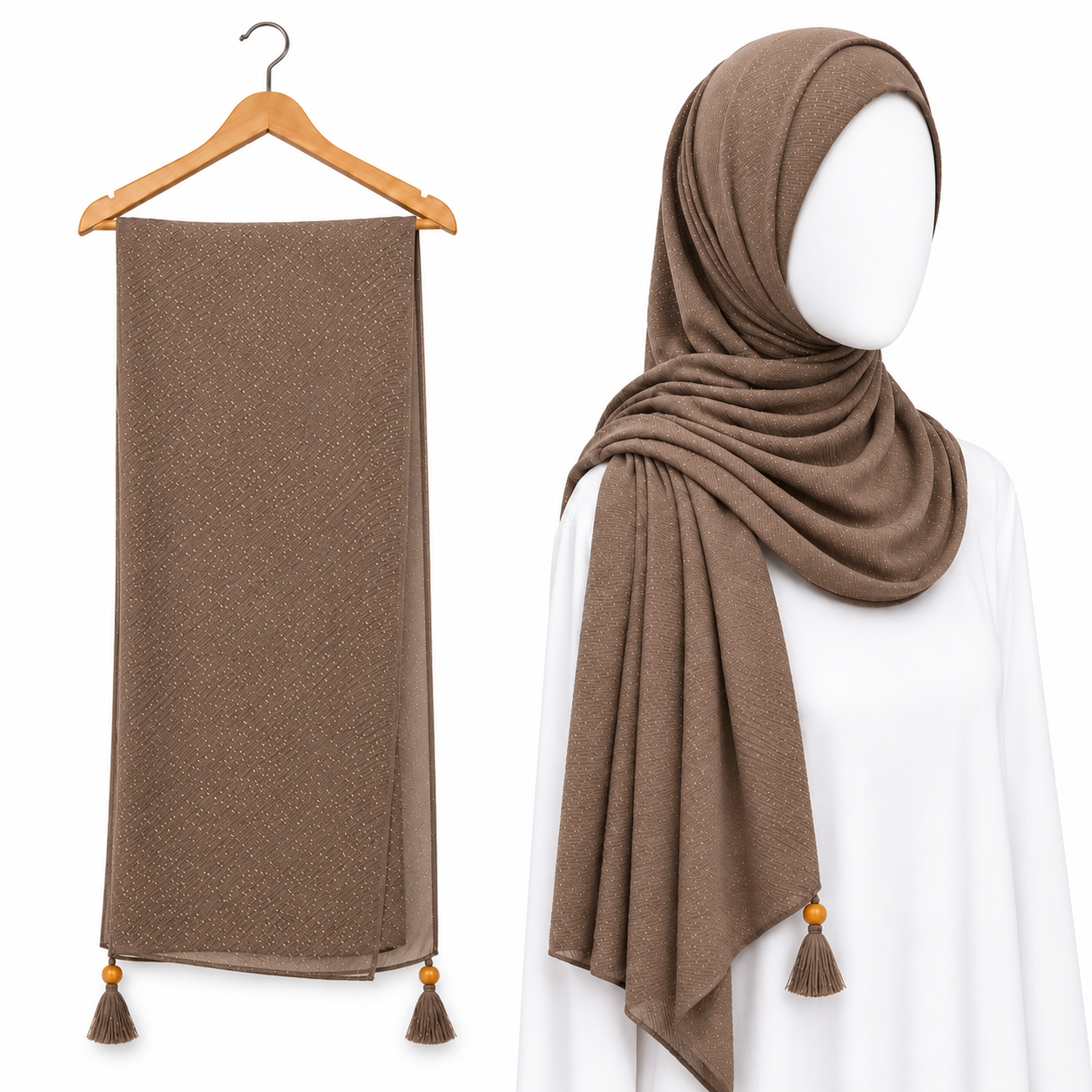 Stylengift Luxury Crushed Shimmer Hijabs | All-Season Formal Tassel Scarves=SH-167