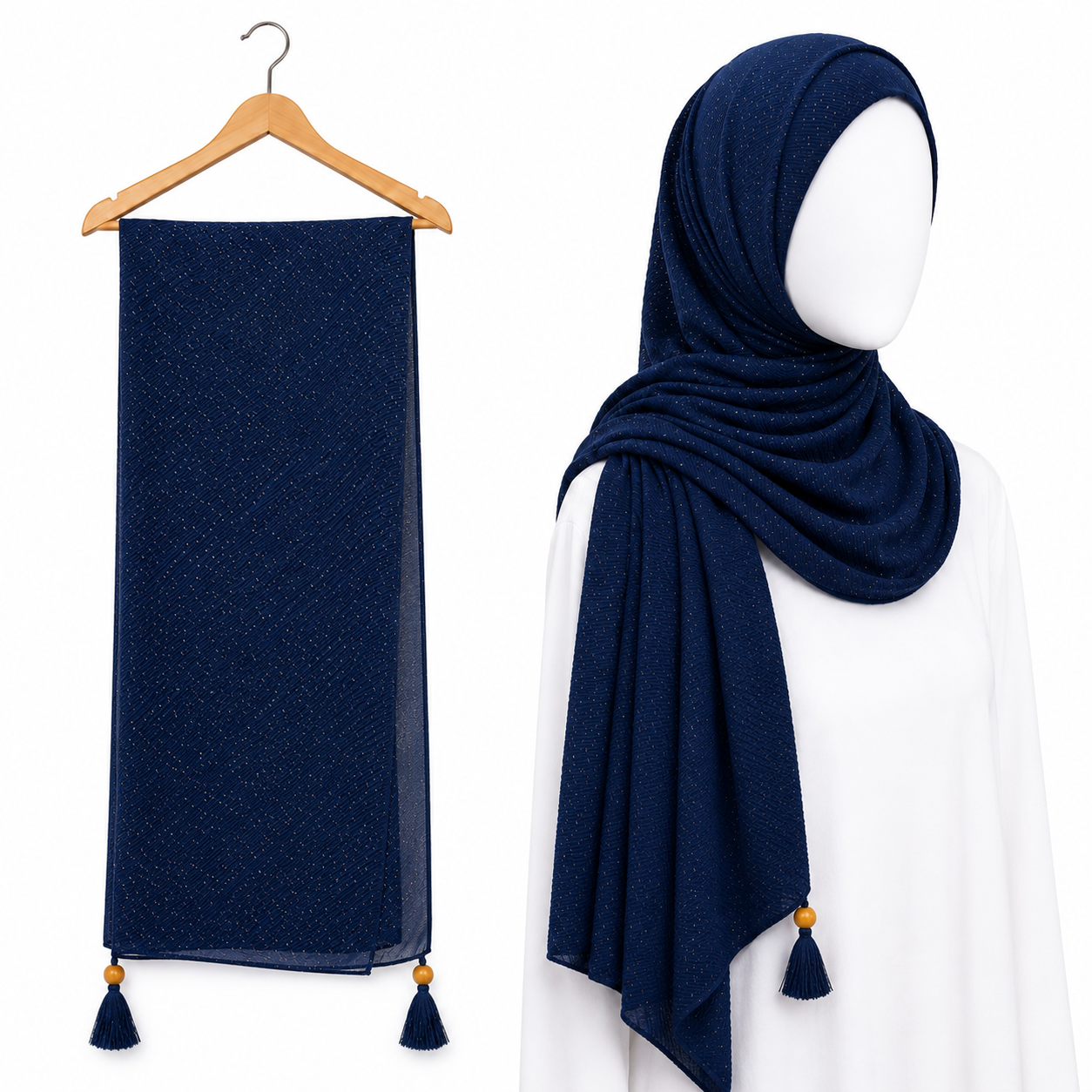 Stylengift Luxury Crushed Shimmer Hijabs | All-Season Formal Tassel Scarves=SH-168