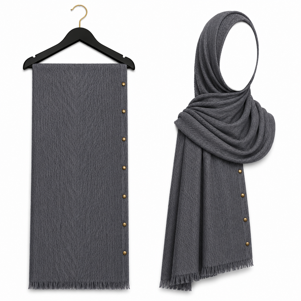 Stylengift Luxury Crimped Cotton Gold Studded Hijab | All-Season Formal Scarf-SH-136