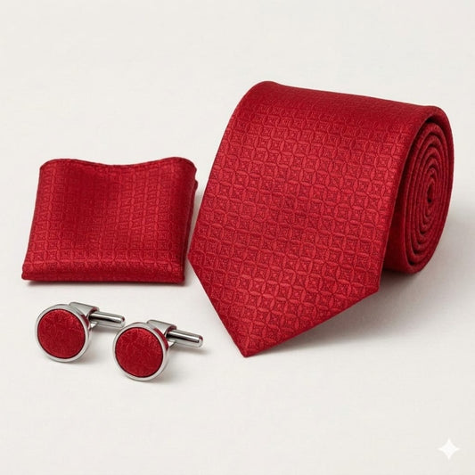 Men’s Tie, Pocket Square & Cufflinks Set – Luxury Formal Accessory ComboMen’s Tie, Pocket Square & Cufflinks Set – Luxury Formal Accessory Combo - CU-083