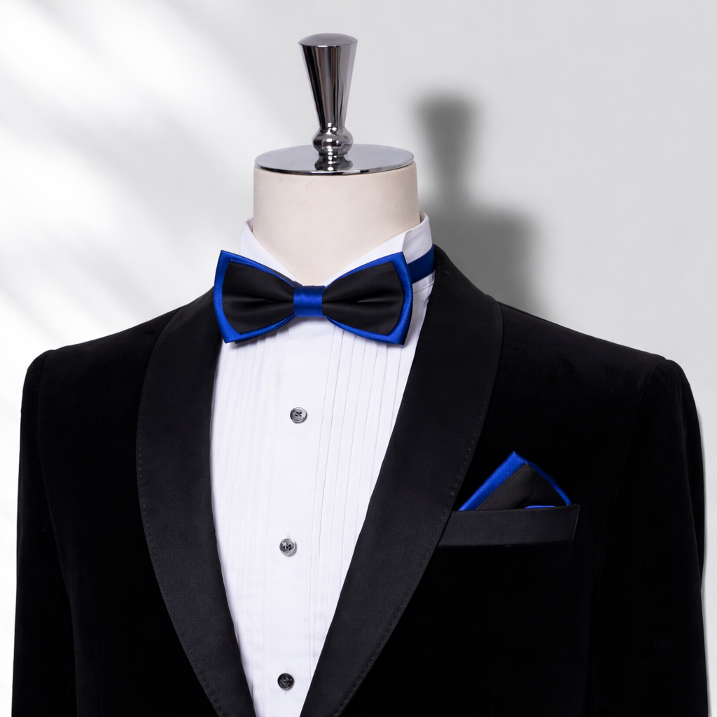 Black & Royal Blue Men's Bow Tie Set - Elegant Formal Neckwear for Weddings