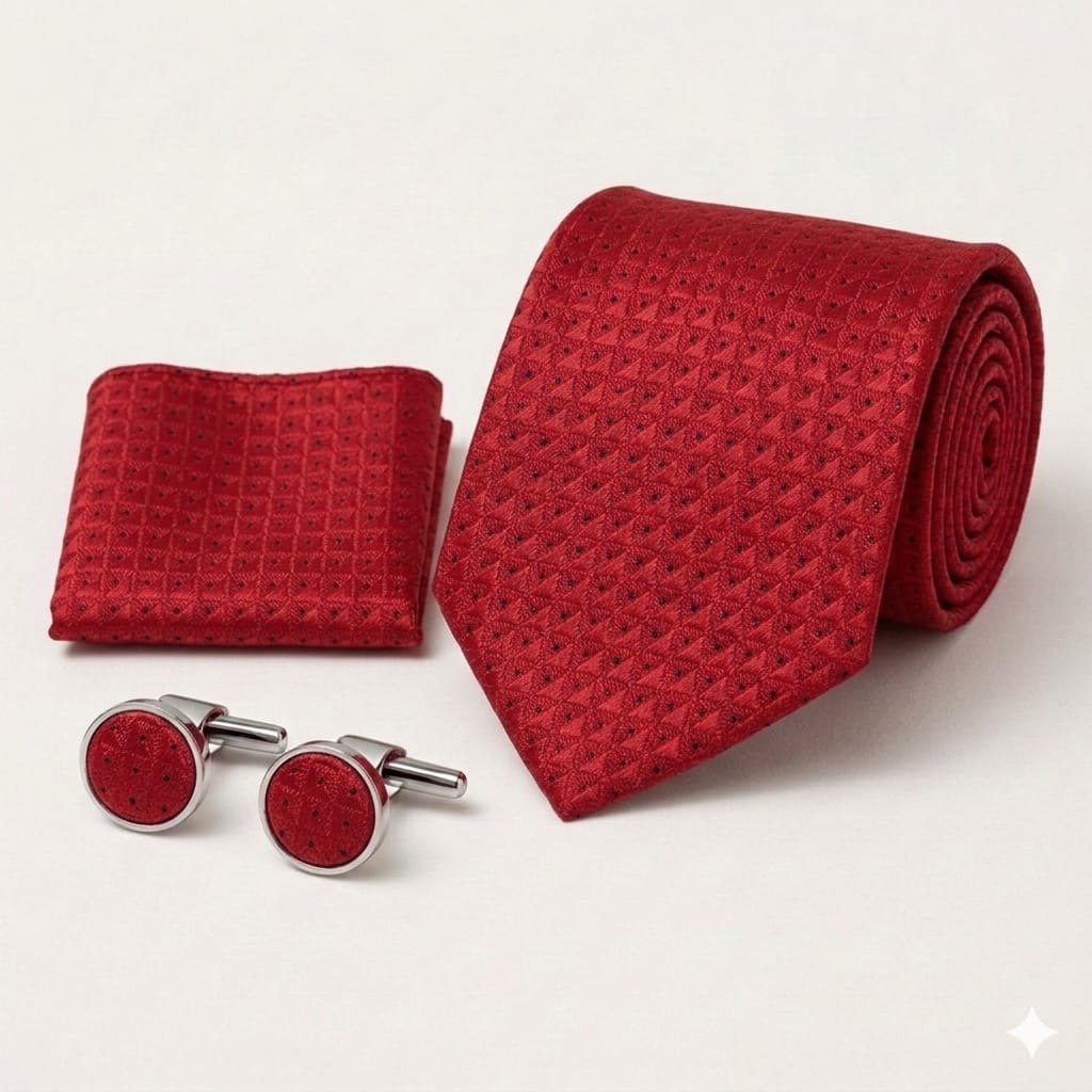 Men’s Tie, Pocket Square & Cufflinks Set – Luxury Formal Accessory ComboMen’s Tie, Pocket Square & Cufflinks Set – Luxury Formal Accessory Combo - CU-085