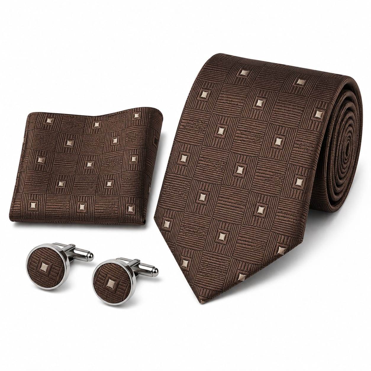 Men’s Tie, Pocket Square & Cufflinks Set – Luxury Formal Accessory Combo - CU-207 New