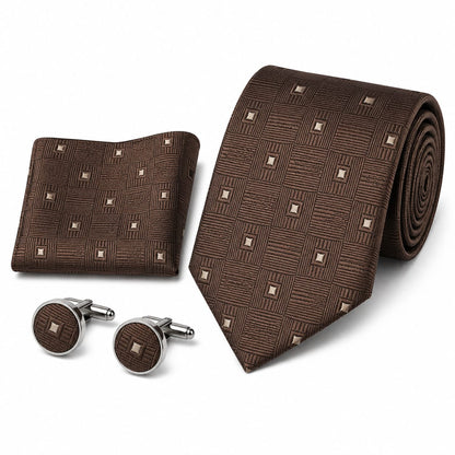 Men’s Tie, Pocket Square & Cufflinks Set – Luxury Formal Accessory Combo - CU-207 New