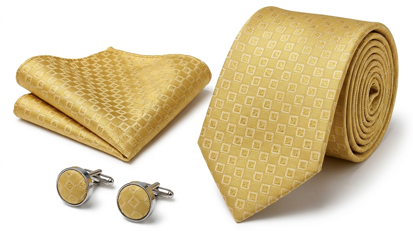 Men’s Tie, Pocket Square & Cufflinks Set – Luxury Formal Accessory Combo - CU-124