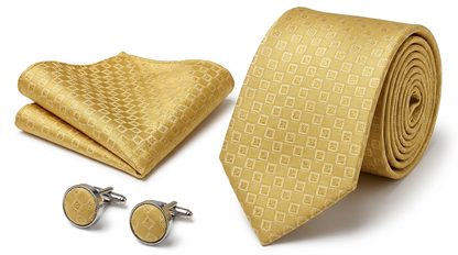 Men’s Tie, Pocket Square & Cufflinks Set – Luxury Formal Accessory Combo - CU-124