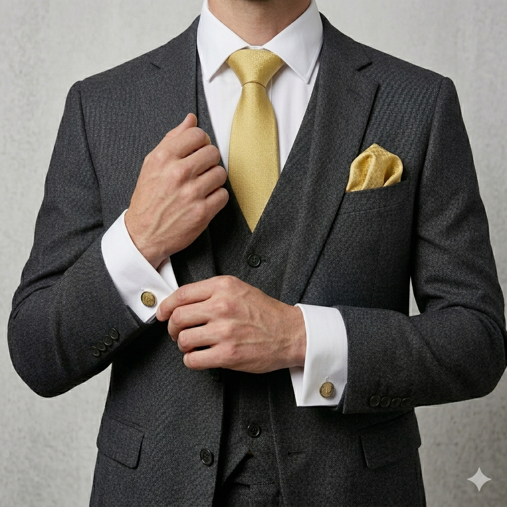 Men’s Tie, Pocket Square & Cufflinks Set – Luxury Formal Accessory Combo - CU-124