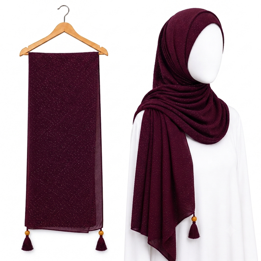 Stylengift Luxury Crushed Shimmer Hijabs | All-Season Formal Tassel Scarves=SH-164