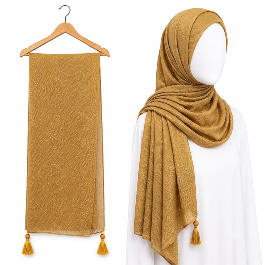 Stylengift Luxury Crushed Shimmer Hijabs | All-Season Formal Tassel Scarves=SH-165