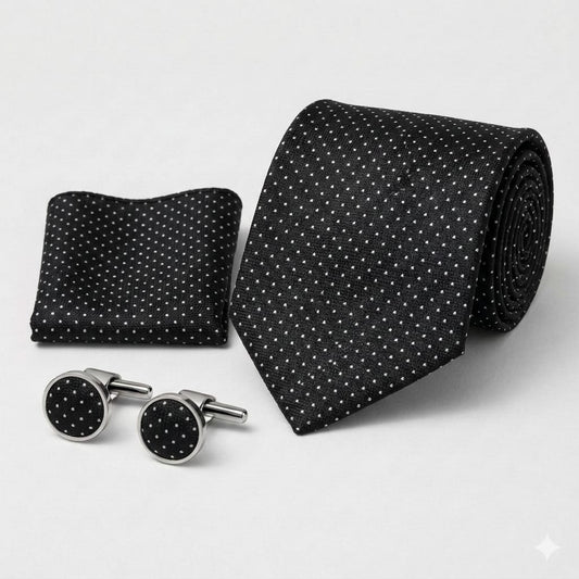 Men’s Tie, Pocket Square & Cufflinks Set – Luxury Formal Accessory ComboMen’s Tie, Pocket Square & Cufflinks Set – Luxury Formal Accessory Combo - CU-086