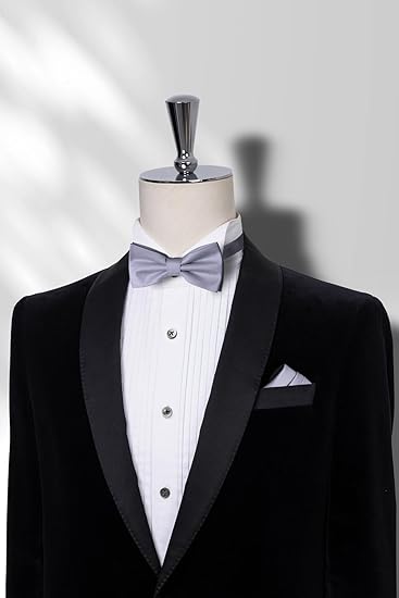 Silver Gray Men's Bow Tie Set - Elegant Formal Neckwear for Weddings