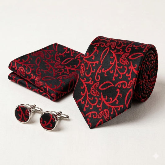 Men’s Tie, Pocket Square & Cufflinks Set – Luxury Formal Accessory ComboMen’s Tie, Pocket Square & Cufflinks Set – Luxury Formal Accessory Combo - CU-082