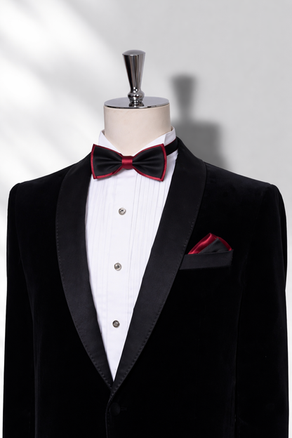 Black & Burgundy Men's Bow Tie Set - Elegant Formal Neckwear for Weddings