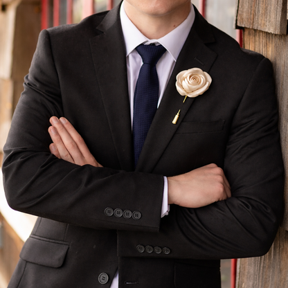 Lapel Pins for Men, Beige Satin Rose Lapel Pin Groom Boutonnieres for Wedding/Dance/Party, Men Lapel Pins for Suits Satin Flower Corsage