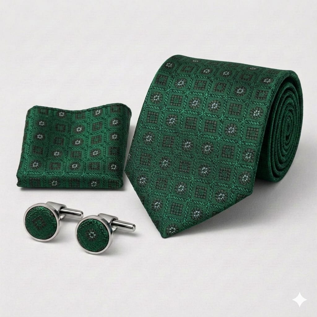 Men’s Tie, Pocket Square & Cufflinks Set – Luxury Formal Accessory Combo - CU-077