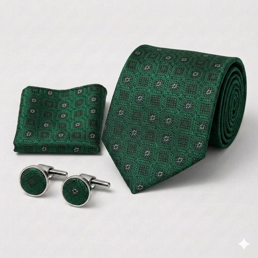 Men’s Tie, Pocket Square & Cufflinks Set – Luxury Formal Accessory Combo - CU-077