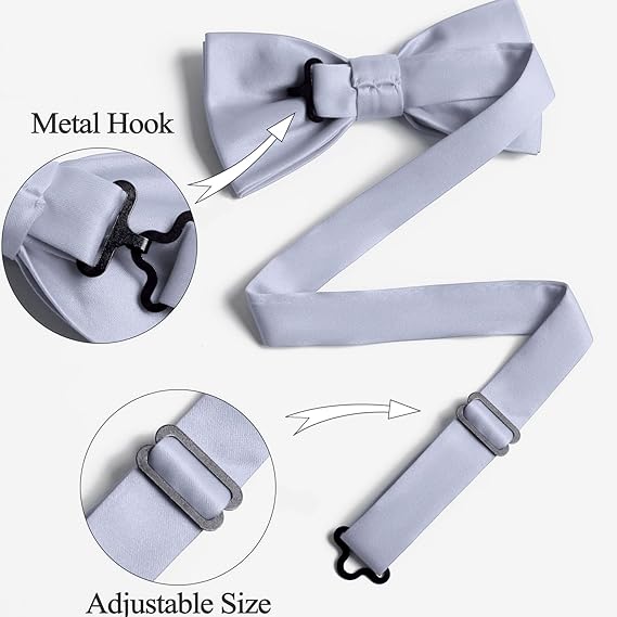 Silver Gray Men's Bow Tie Set - Elegant Formal Neckwear for Weddings