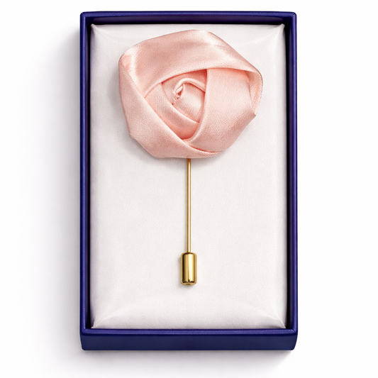 Lapel Pins for Men, Blush Pink Satin Lapel Pin Groom Boutonnieres for Wedding/Dance/Party, Men Lapel Pins for Suits Satin Flower Corsage