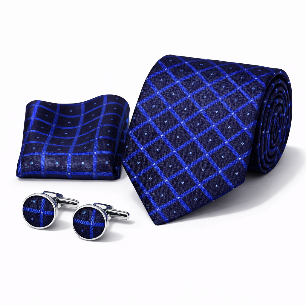 Men’s Tie, Pocket Square & Cufflinks Set – Luxury Formal Accessory Combo