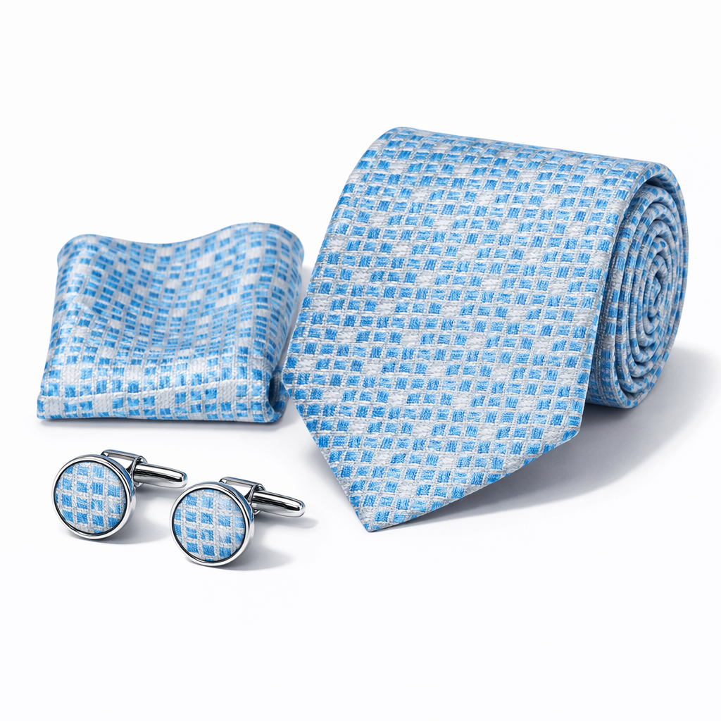 Men’s Tie, Pocket Square & Cufflinks Set – Luxury Formal Accessory Combo