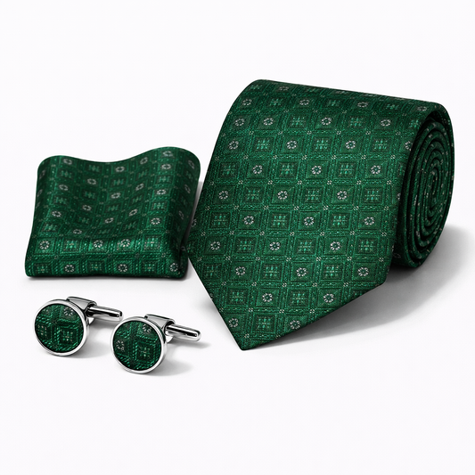 Men’s Tie, Pocket Square & Cufflinks Set – Luxury Formal Accessory Combo