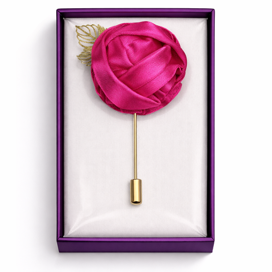 Lapel Pins for Men, Elegant Fuchsia Lapel Pin Groom Boutonnieres for Wedding/Dance/Party, Men Lapel Pins for Suits Satin Flower Corsage