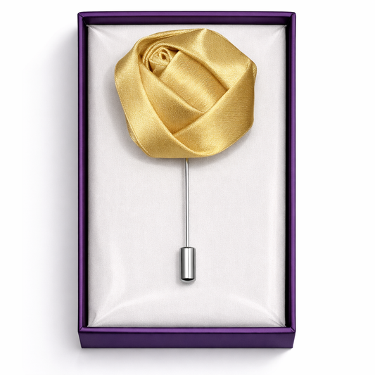 Lapel Pins for Men, Elegant Gold Rose Lapel Pin Groom Boutonnieres for Wedding/Dance/Party, Men Lapel Pins for Suits Satin Flower Corsage
