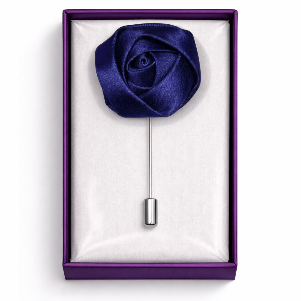 Lapel Pins for Men, Elegant Navy Blue Rose Lapel Pin Groom Boutonnieres for Wedding/Dance/Party, Men Lapel Pins for Suits Satin Flower Corsage