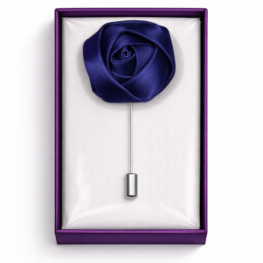 Lapel Pins for Men, Elegant Navy Blue Rose Lapel Pin Groom Boutonnieres for Wedding/Dance/Party, Men Lapel Pins for Suits Satin Flower Corsage