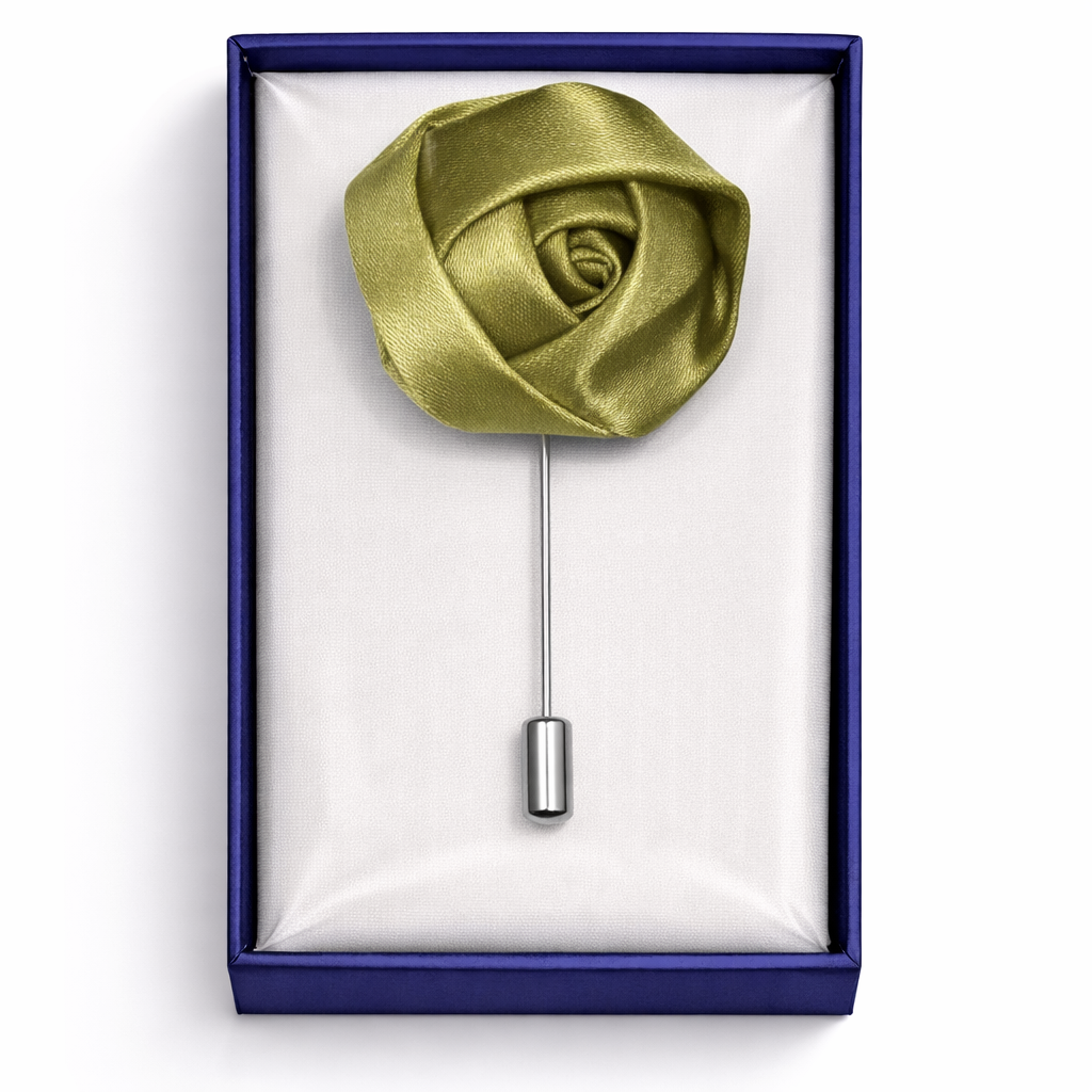 Lapel Pins for Men, Green Satin Rose Lapel Pin Groom Boutonnieres for Wedding/Dance/Party, Men Lapel Pins for Suits Satin Flower Corsage