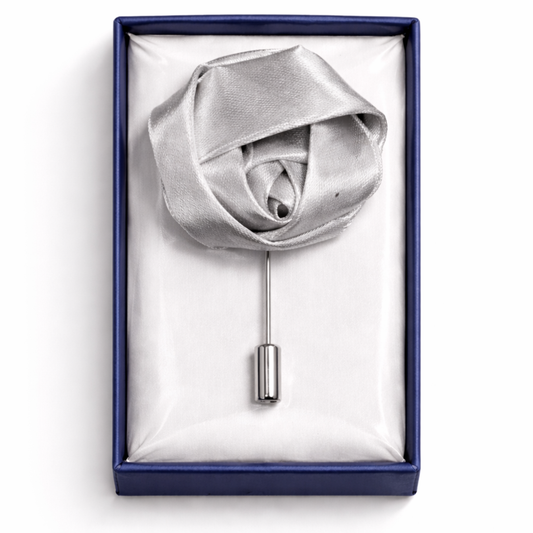 Lapel Pins for Men, Silver Satin Rose Lapel Pin Groom Boutonnieres for Wedding/Dance/Party, Men Lapel Pins for Suits Satin Flower Corsage