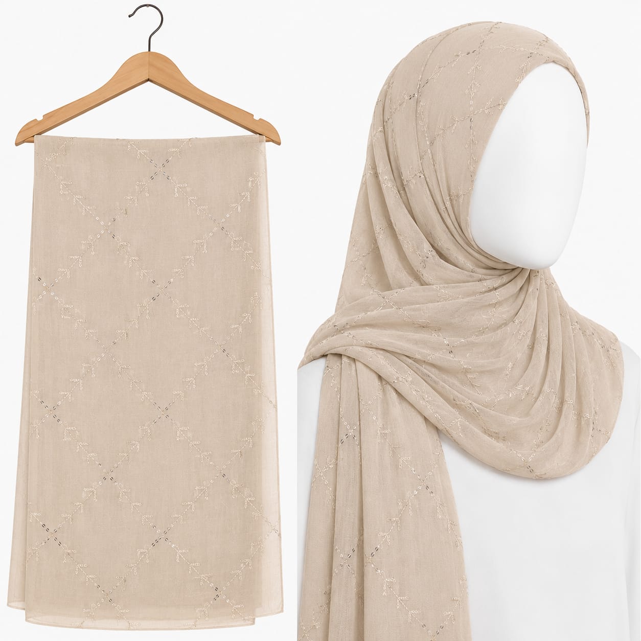 Stylengift Premium Embroidered Hijab with Subtle Sequins-SH-120