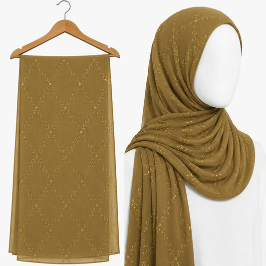 Stylengift Premium Embroidered Hijab with Subtle Sequins-SH-122