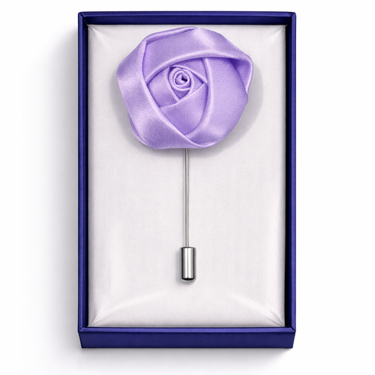 Lapel Pins for Men, Purple Satin Rose Lapel Pin Groom Boutonnieres for Wedding/Dance/Party, Men Lapel Pins for Suits Satin Flower Corsage