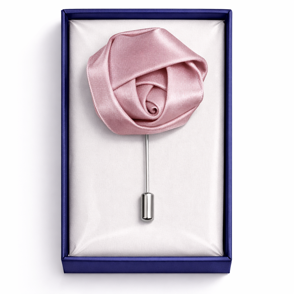Lapel Pins for Men, Pink Satin Rose Lapel Pin Groom Boutonnieres for Wedding/Dance/Party, Men Lapel Pins for Suits Satin Flower Corsage